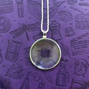 Magnifying Glass Pendant Silver Tone Long Sweater Necklace NWT